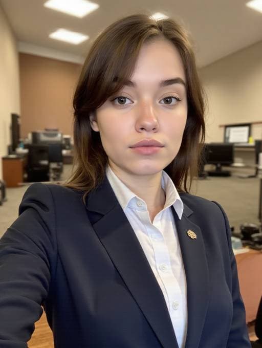 A selfie of a woman in an office